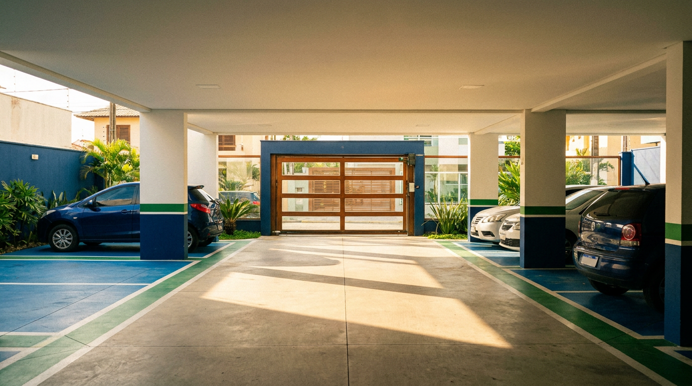Garagem organizada de prédio no litoral